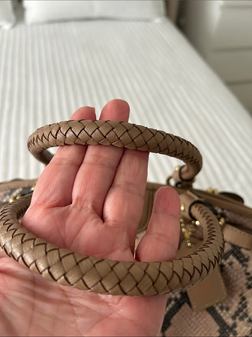 Coach Pink Snake-Print Satchel with Tan Trim - Picture 6 of 12